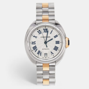 cartier silver 18k rose gold stainless cle de cartier w2cl0003 unisex wristwatch 35 mm