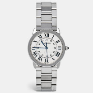 Cartier Silvered Opaline Stainless Steel Ronde Solo WSRN0012 Men's Wristwatch 36 mm