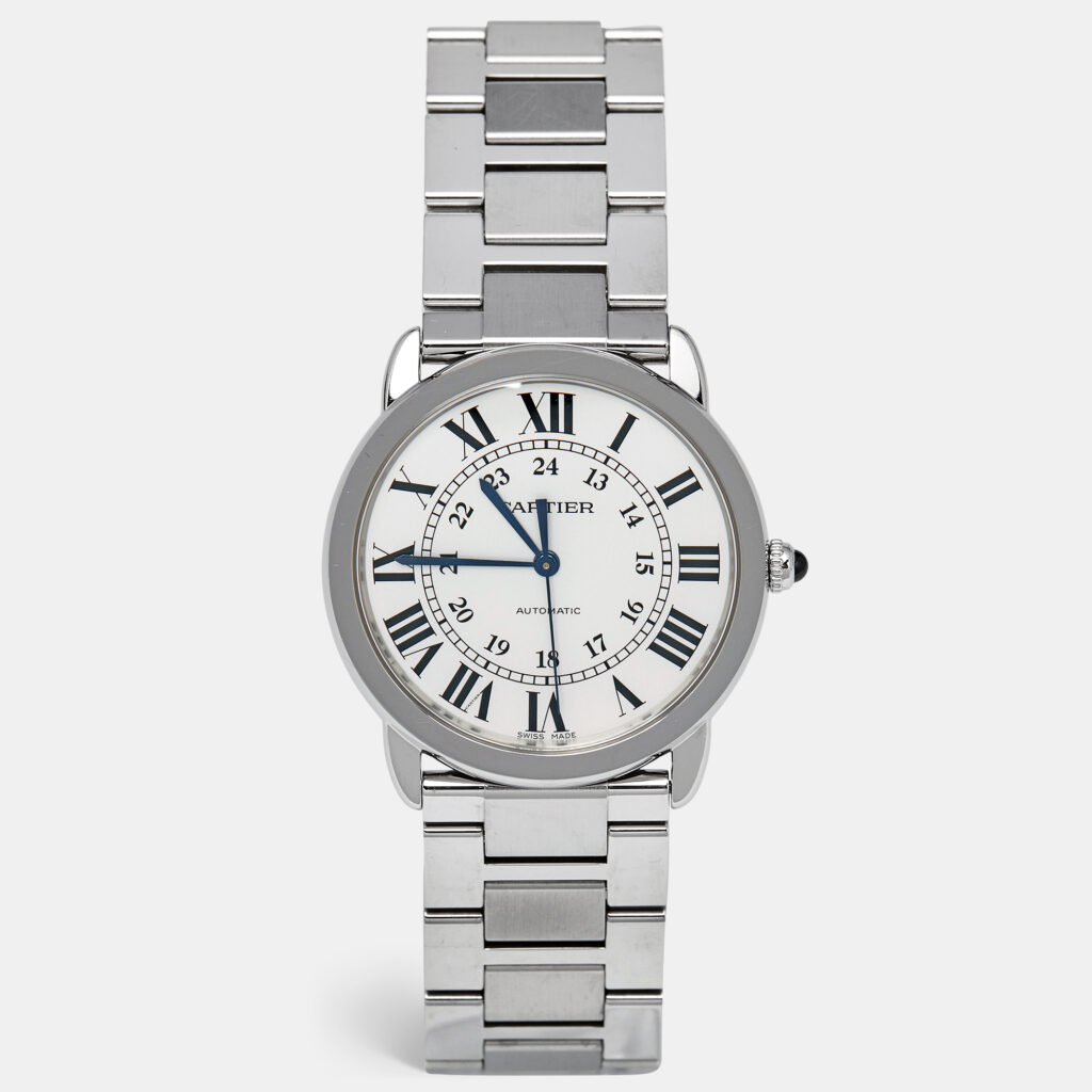 luxury-men-cartier-used-watches-p1146196-002 Cartier Silvered Opaline Stainless Steel Ronde Solo WSRN0012 Men's Wristwatch 36 mm