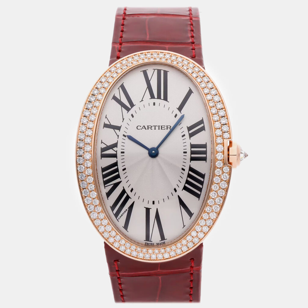 luxury-men-cartier-used-watches-p1154541-004 Cartier Baignoire WB520005 Manual Wind Rose Gold Silver Dial Men's Wristwatch 44x32mm