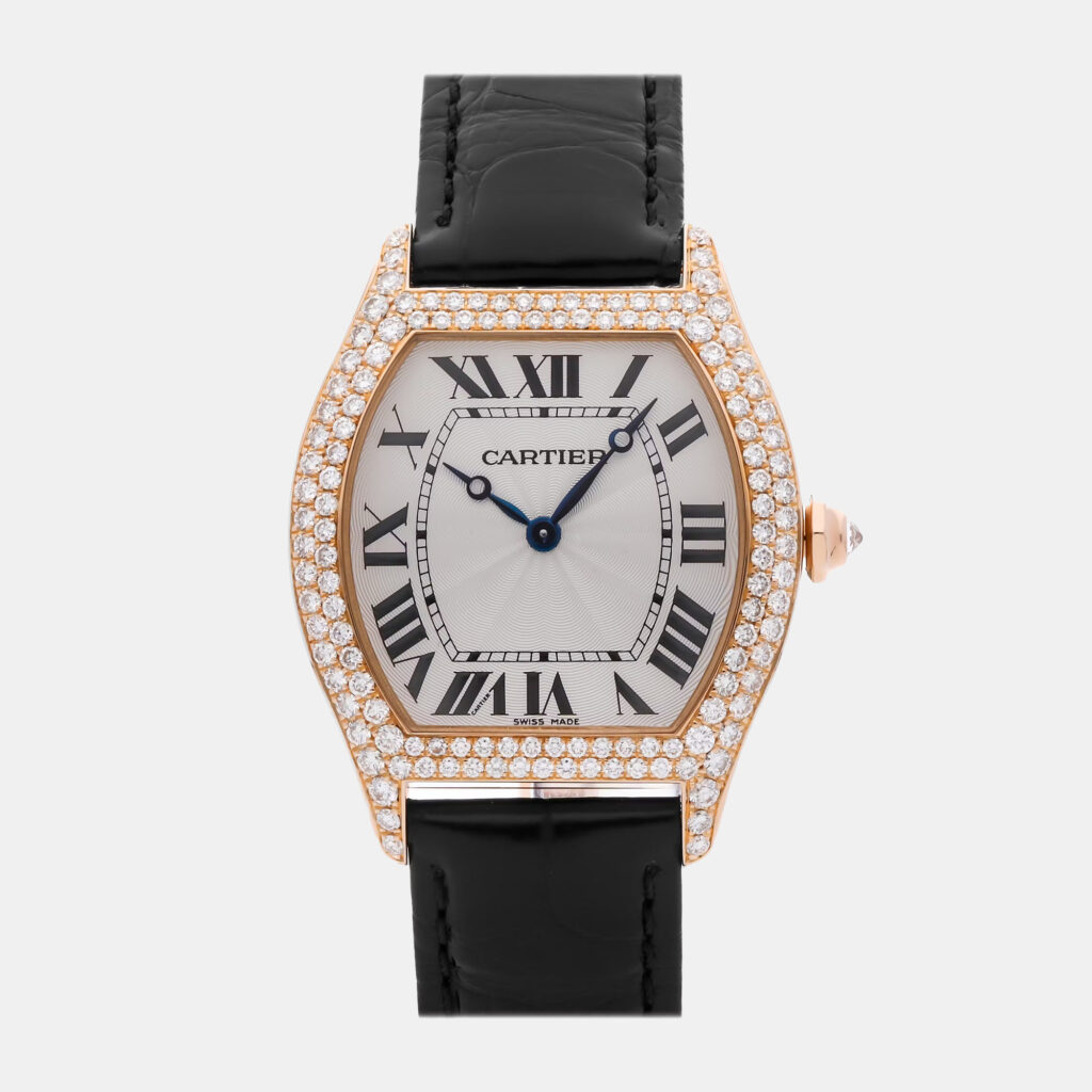 luxury-men-cartier-used-watches-p1159801-002 Cartier Tortue WA503951 Manual Winding White Gold Silver Dial Men's Wristwatch 30mm