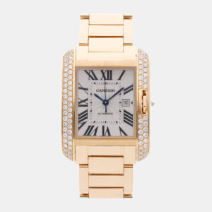 Cartier Tank Anglaise WT100006 Quartz Rose Gold Silver Dial Men's Wristwatch 22.7 x 30.2 mm