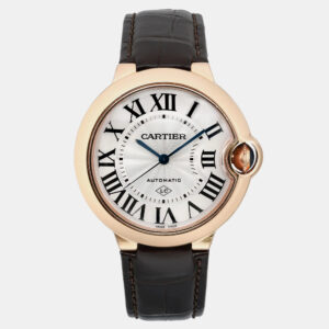 Cartier Silver 18k Rose Gold Ballon Bleu 3927 Automatic Men's Wristwatch 36 mm