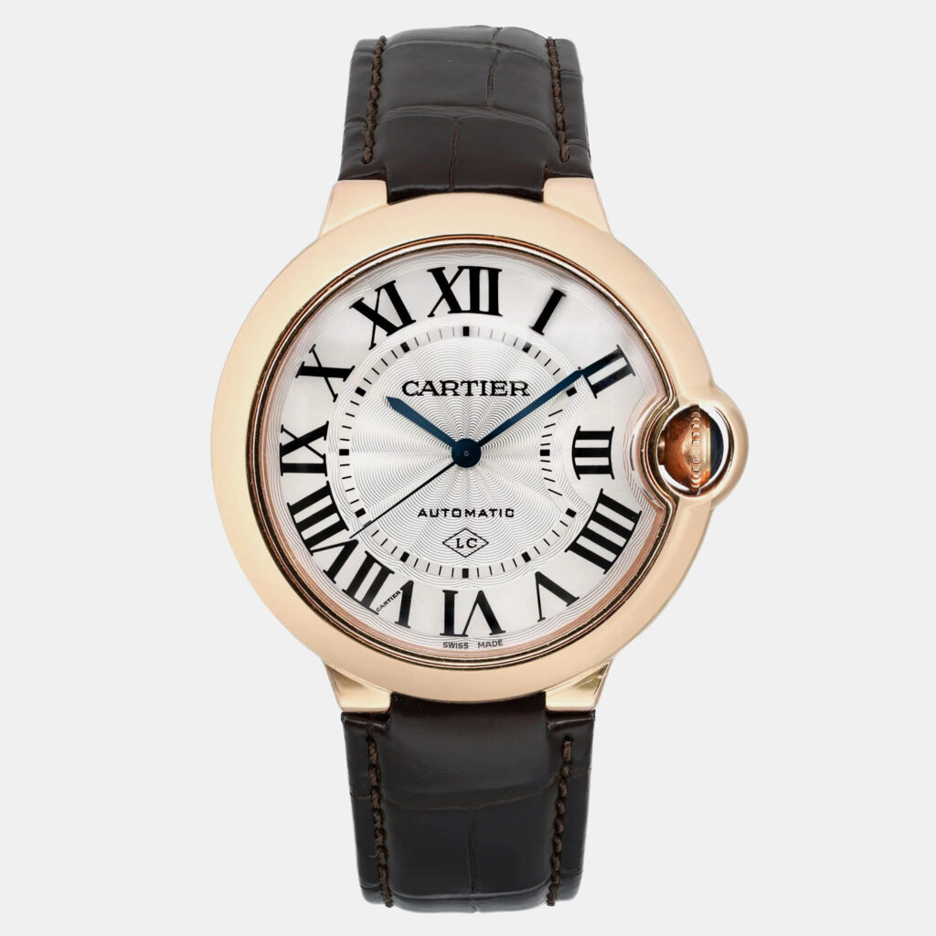 luxury-men-cartier-used-watches-p1160637-001 Cartier Silver 18k Rose Gold Ballon Bleu 3927 Automatic Men's Wristwatch 36 mm