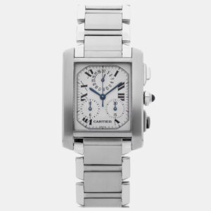 Cartier Tank Francaise Chronoflex W51001Q3 Quartz Stainless Steel Silver Dial Men's Wristwatch 28mm