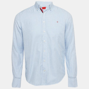 CH Carolina Herrera Blue Houndstooth Cotton Shirt S