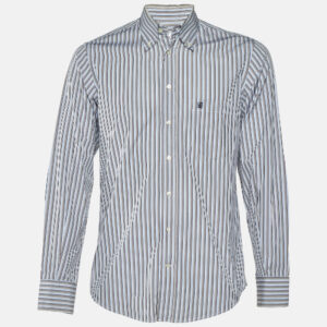 CH Carolina Herrera Multicolor Stripe Logo Embroidered Cotton Shirt M