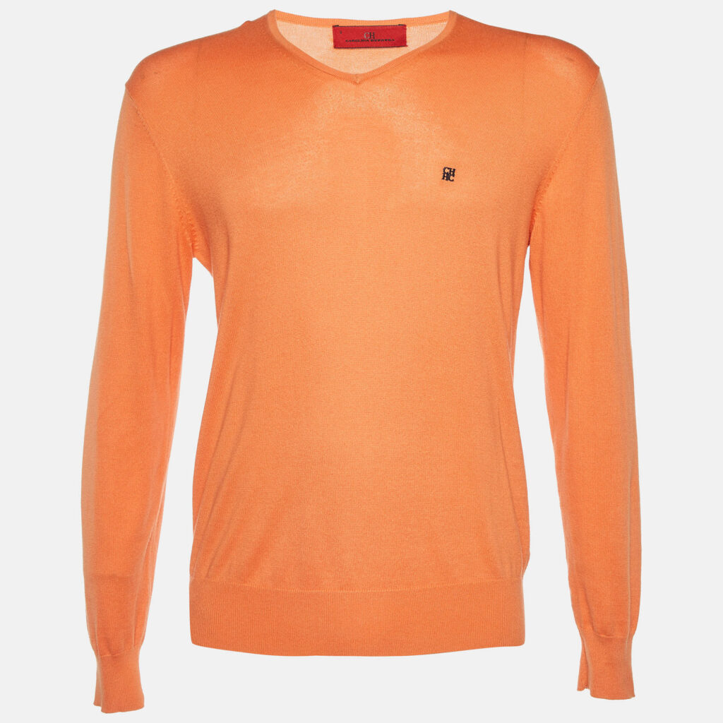 luxury-men-ch-carolina-herrera-used-clothes-p1107132-001 CH Carolina Herrera Orange Cotton Knit V-Neck Sweater S