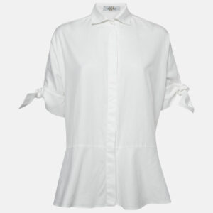 CH Carolina Herrera White Logo Jacquard Cotton Button Front Blouse XS