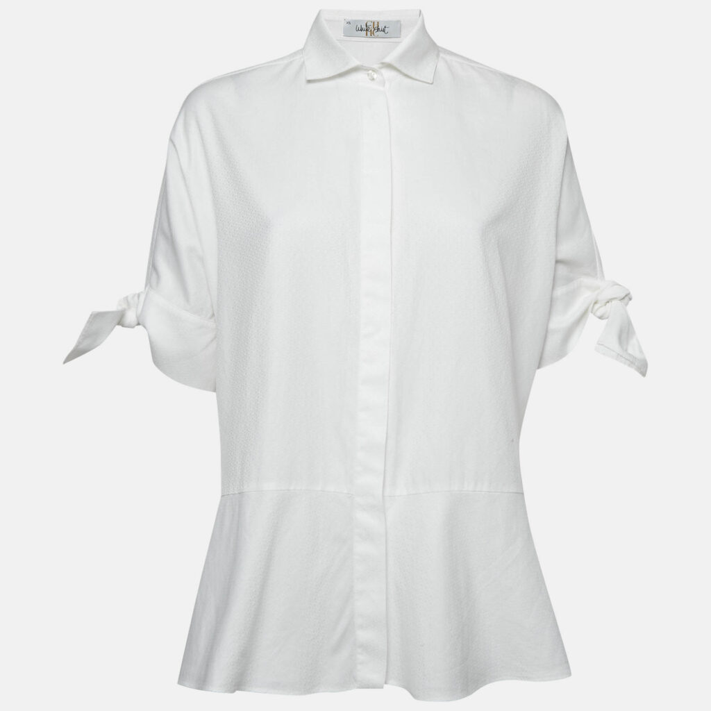 CH Carolina Herrera White Logo Jacquard Cotton Button Front Blouse XS