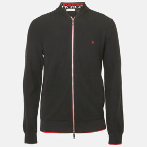 CH Carolina Herrera Black Combed Cotton Zip-Up Cardigan M