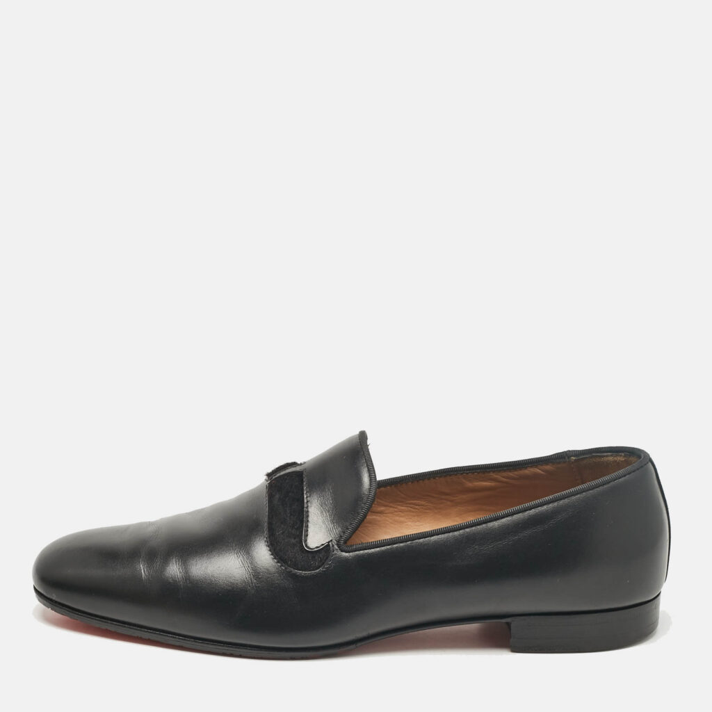 luxury-men-christian-louboutin-used-shoes-p1043635-003 Christian Louboutin Black Leather and Calf Hair Smoking Slippers Size 43