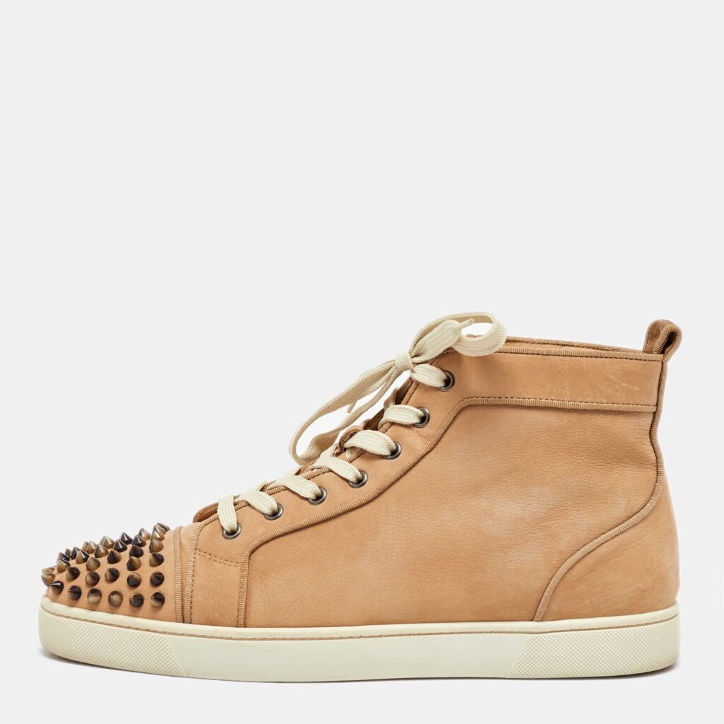 luxury-men-christian-louboutin-used-shoes-p1046851-003 Christian Louboutin Beige Nubuck Leather High Top Sneakers 43