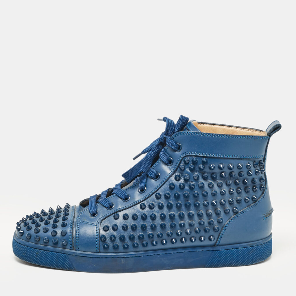 luxury-men-christian-louboutin-used-shoes-p1080214-004 Christian Louboutin Blue Leather Louis Spikes High Top Sneakers Size 43