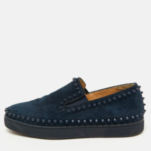 Christian Louboutin Blue Studded Suede Pik Boat Slip-On Sneakers Size 41