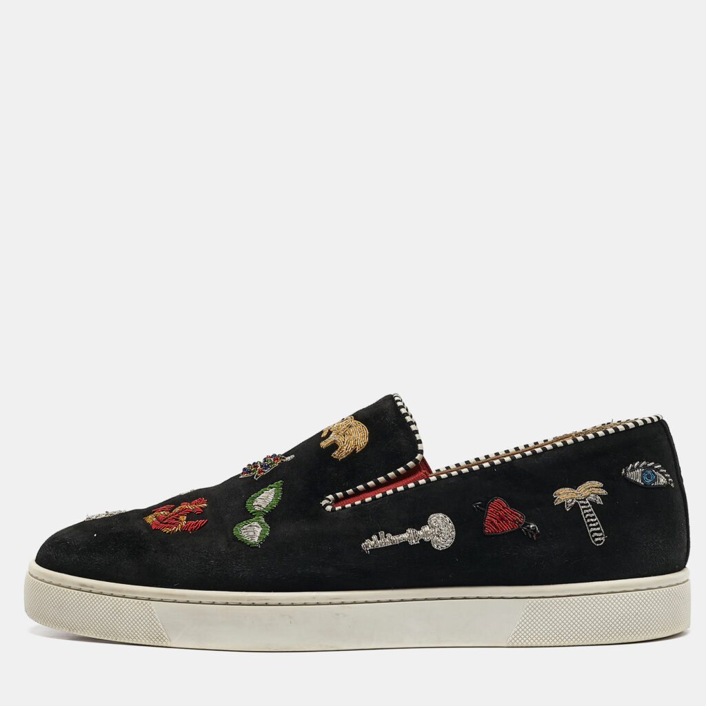 luxury-men-christian-louboutin-used-shoes-p1124277-010 Christian Louboutin Black Suede Pik N Luck Slip On Sneakers Size 40.5