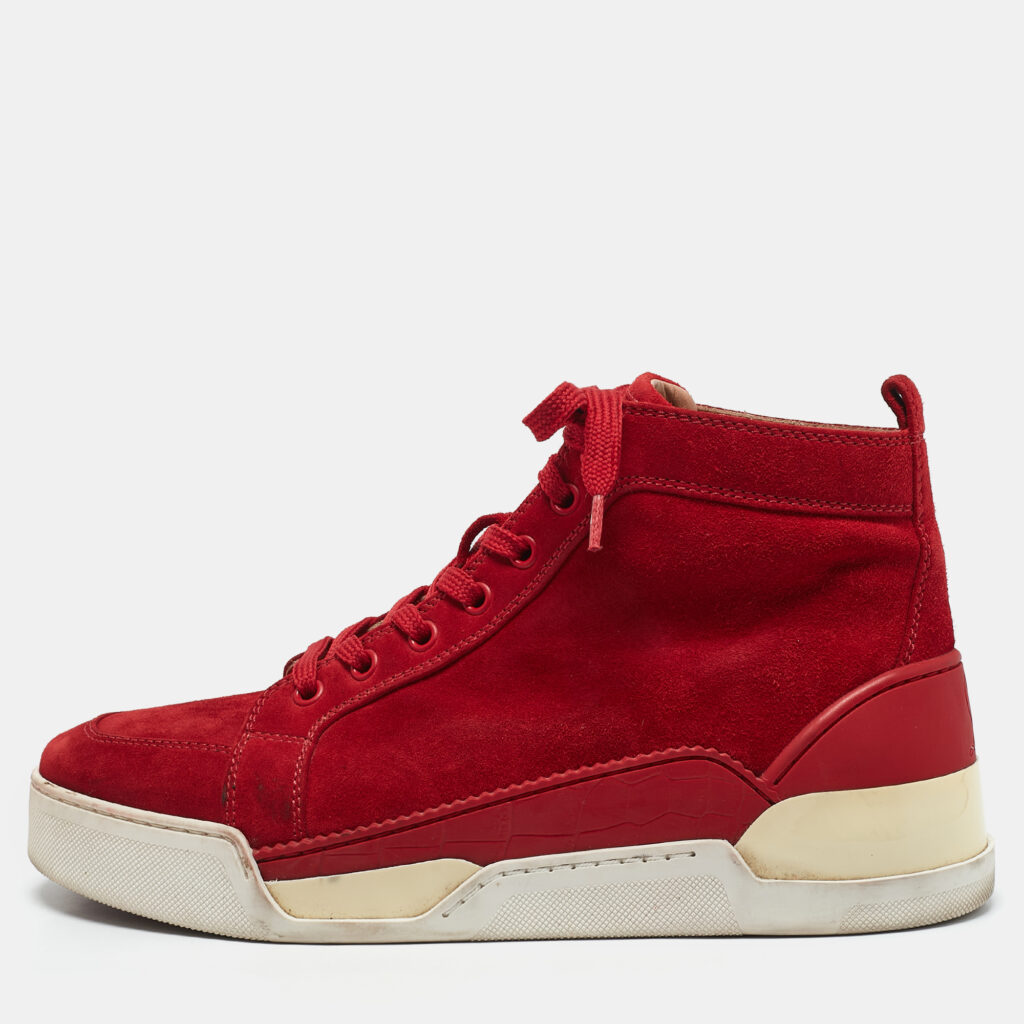 luxury-men-christian-louboutin-used-shoes-p1132706-010 Christian Louboutin Red Suede Rankick High Top Sneakers Size 40
