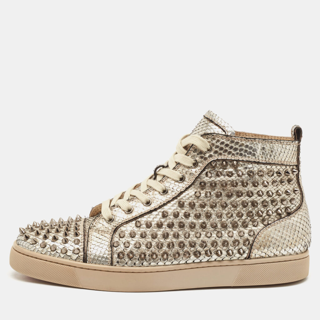 luxury-men-christian-louboutin-used-shoes-p1139699-001 Christian Louboutin White Leather Louis Spikes High Top Sneakers Size 43.5