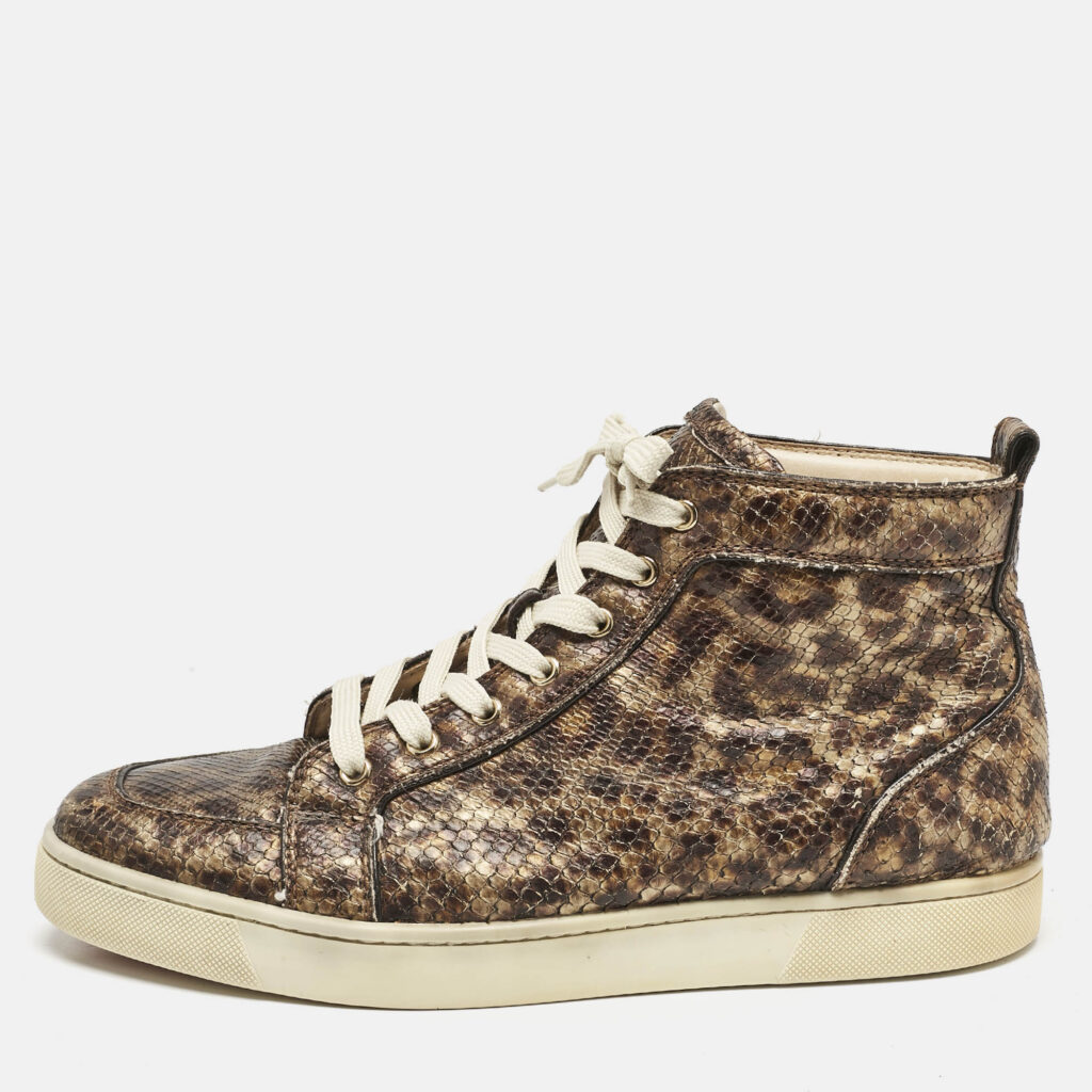 luxury-men-christian-louboutin-used-shoes-p1139852-010 Christian Louboutin Brown Python Embossed Leather Louis High Top Sneakers Size 43.5