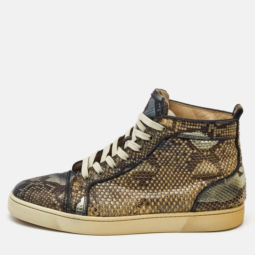 luxury-men-christian-louboutin-used-shoes-p1141360-010 Christian Louboutin Beige Python Leather Rantus Orlato High Top Sneakers Size 44