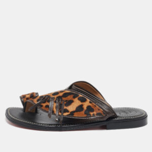 Christian Louboutin Brown Calf Hair and Leather Thong Flats Size 43.5