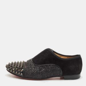 Christian Louboutin Black Strass and Suede Alpha Spike Oxfords Size 36