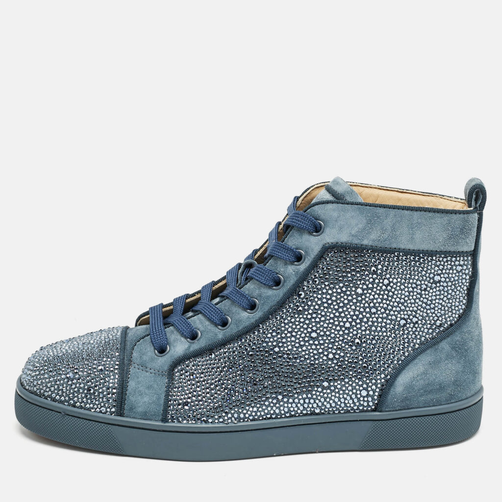 luxury-men-christian-louboutin-used-shoes-p1156001-010 Christian Louboutin Blue Glitter and Suede Rantus Orlato High Top Sneakers Size 41