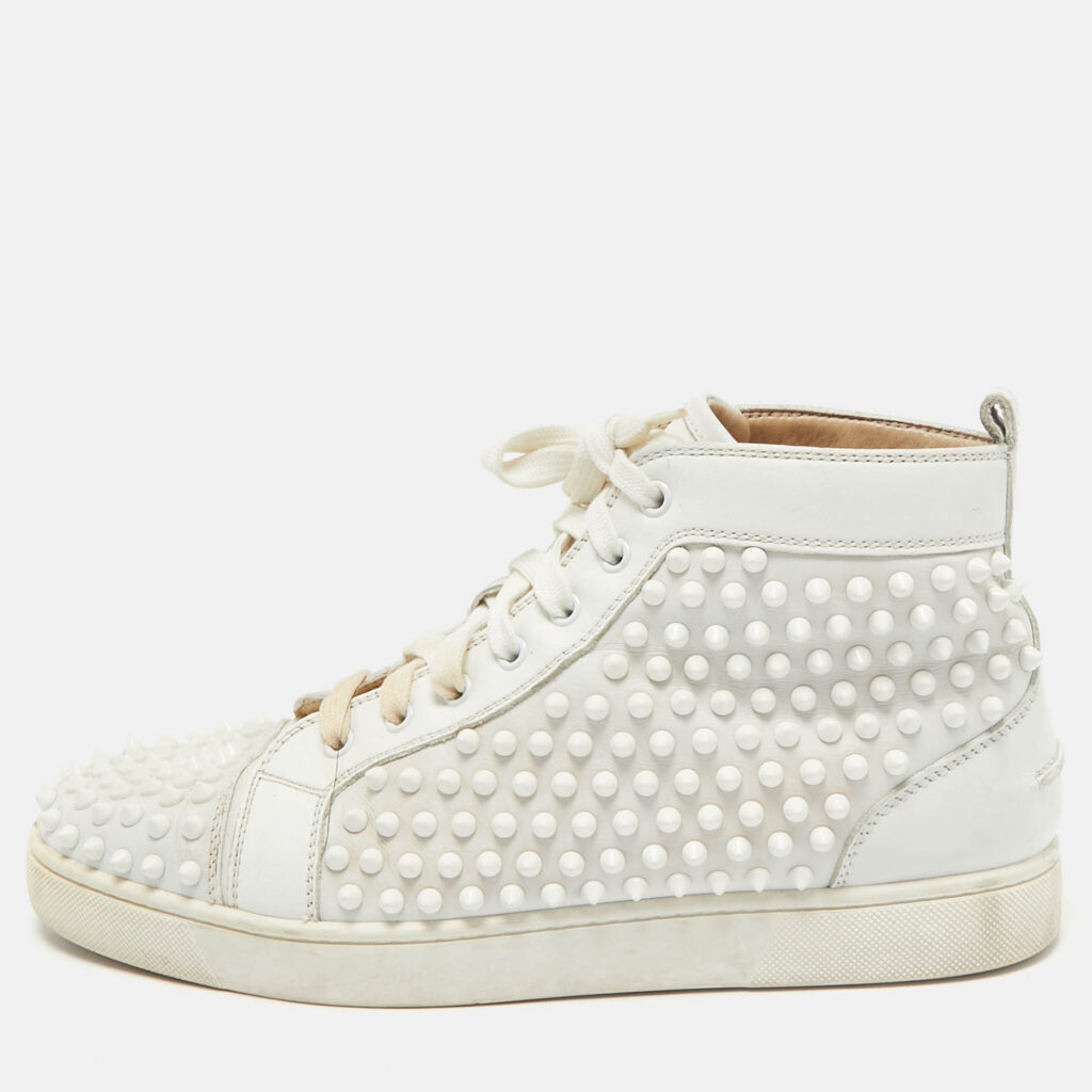 luxury-men-christian-louboutin-used-shoes-p1158849-010 Christian Louboutin White Leather Louis Spikes High Top Sneakers Size 43