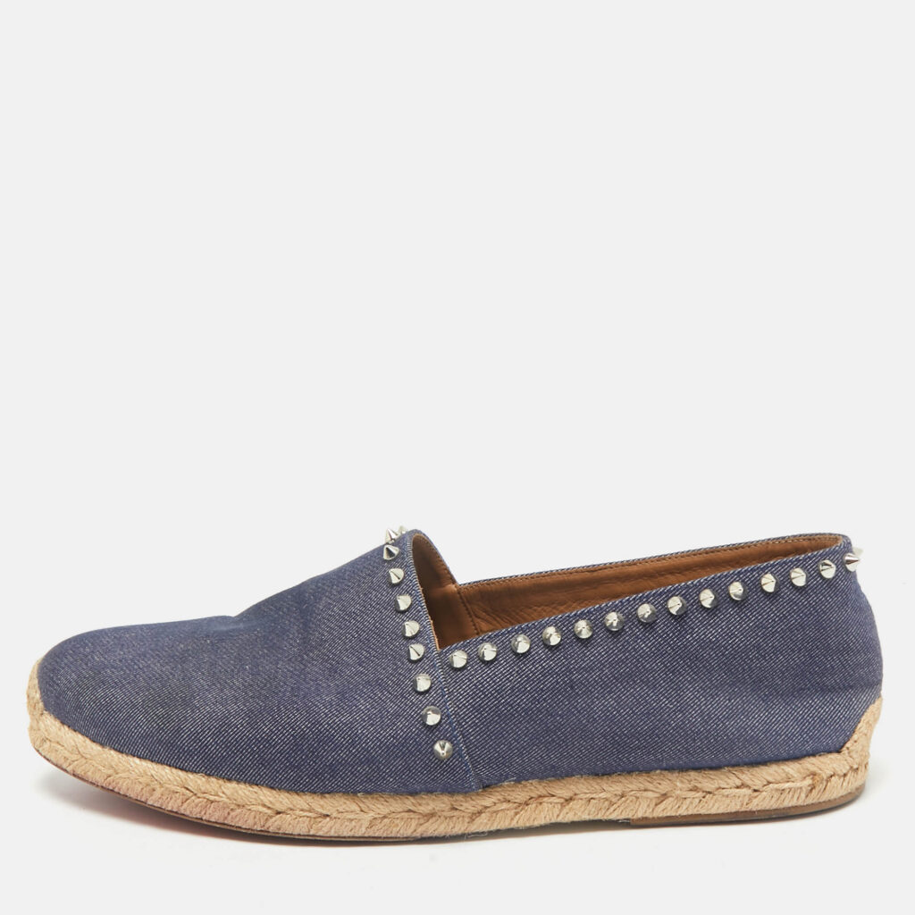 luxury-men-christian-louboutin-used-shoes-p1158853-010 Christian Louboutin Blue Denim Spike Trim Espadrille Flats Size 45