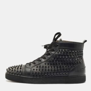 Christian Louboutin Black Leather Louis Junior High Top Sneakers Size 44