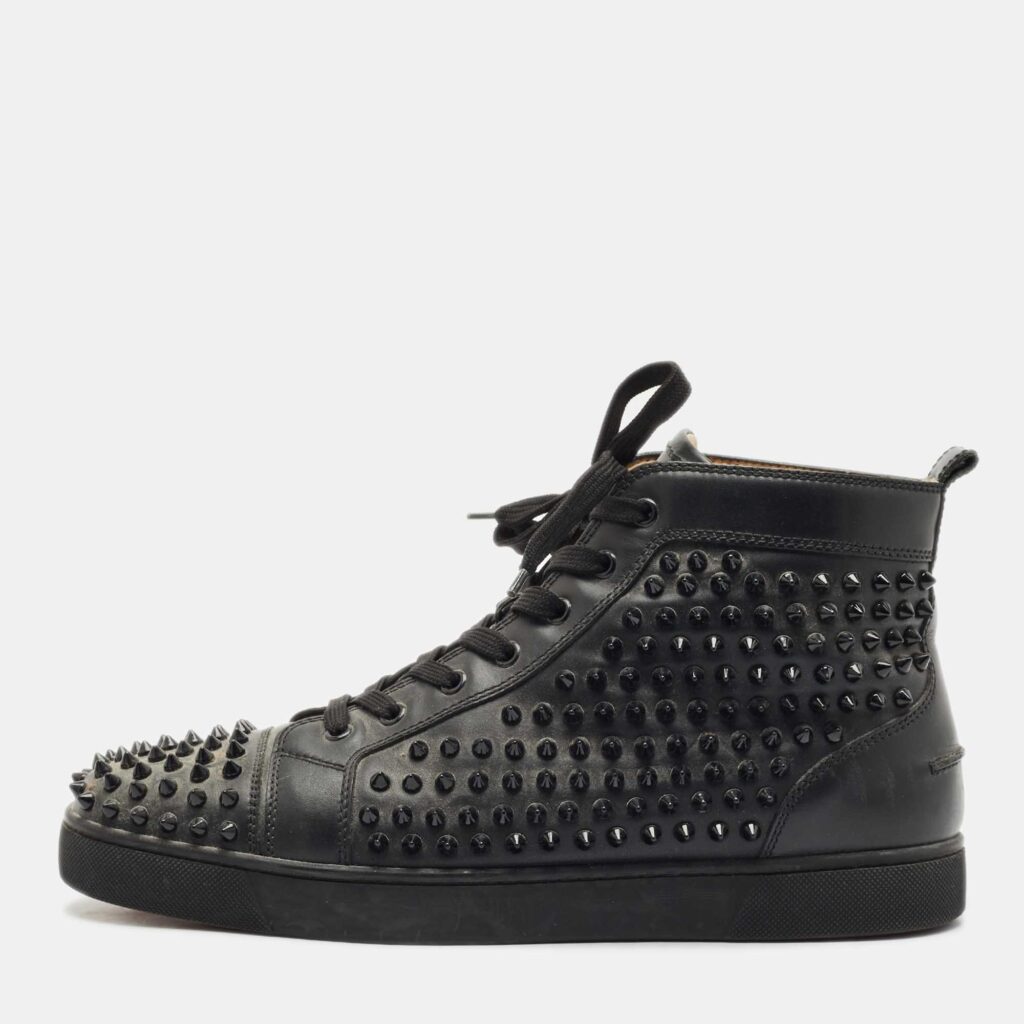 luxury-men-christian-louboutin-used-shoes-p1159791-003 Christian Louboutin Black Leather Louis Junior High Top Sneakers Size 44