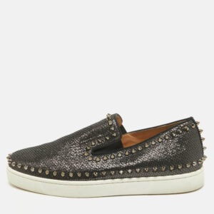 Christian Louboutin Black Laminated Leather Pik Boat Slip On Sneakers Size 41