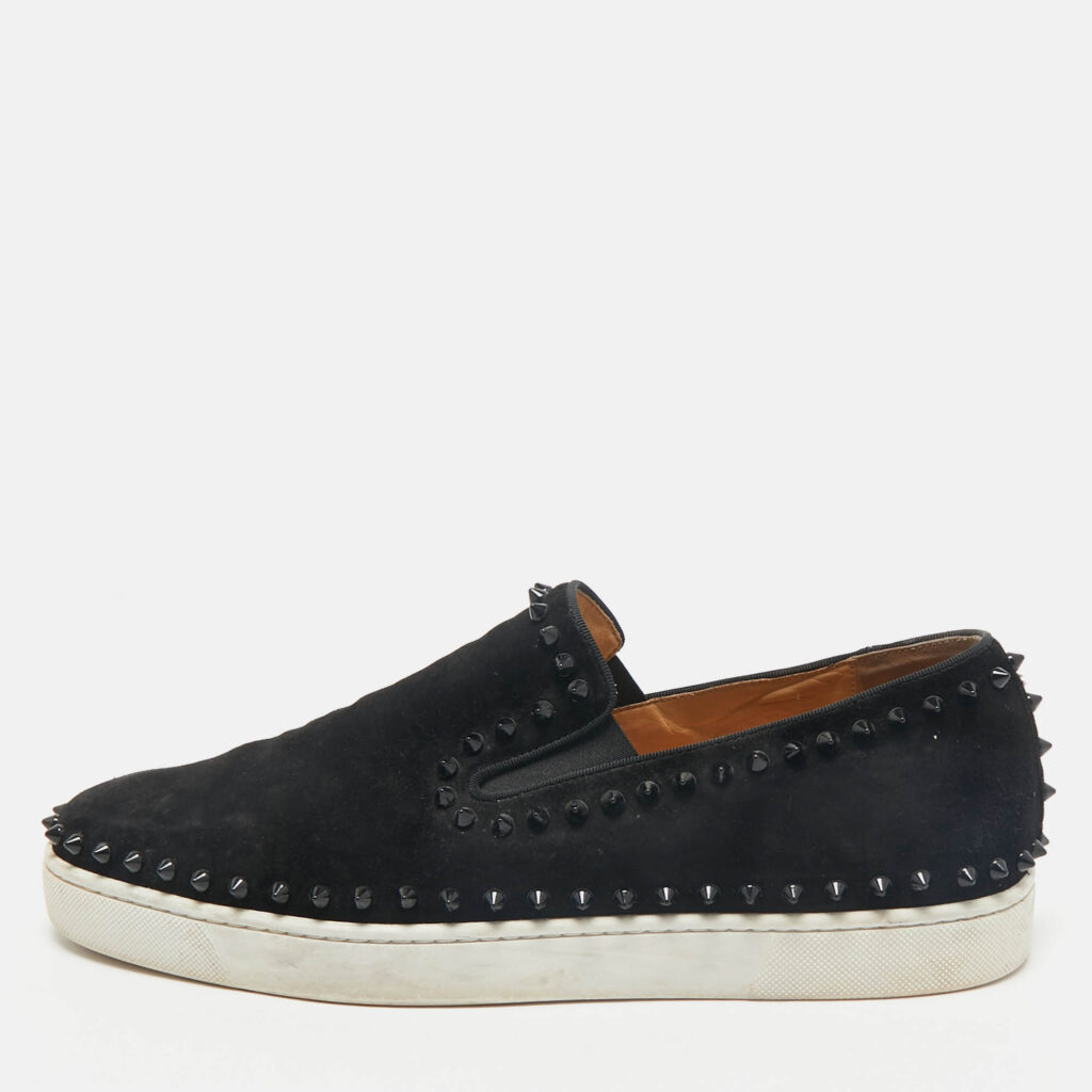 luxury-men-christian-louboutin-used-shoes-p1159903-010 Christian Louboutin Black Suede Pik Boat Slip On Sneakers Size 45