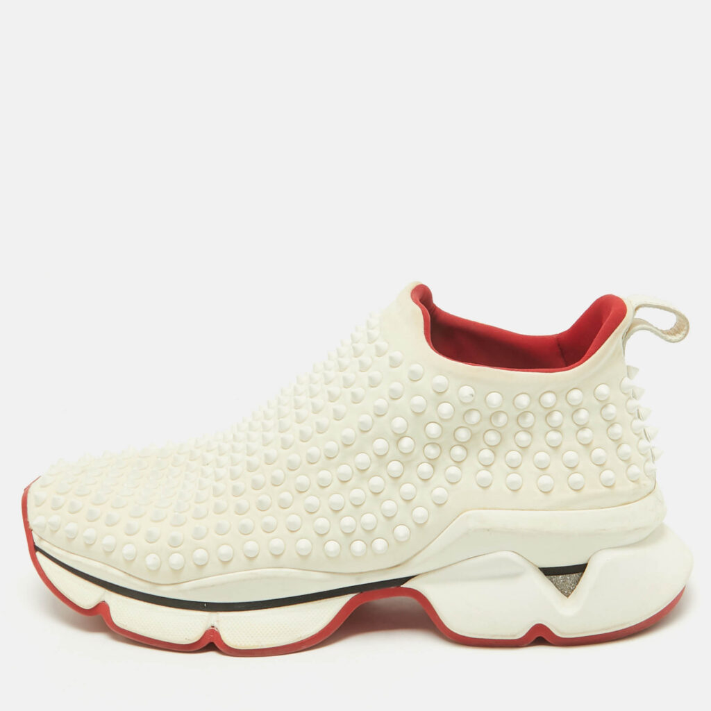 luxury-men-christian-louboutin-used-shoes-p1160010-010 Christian Louboutin White Neoprene Spike Sock Sneakers Size 40