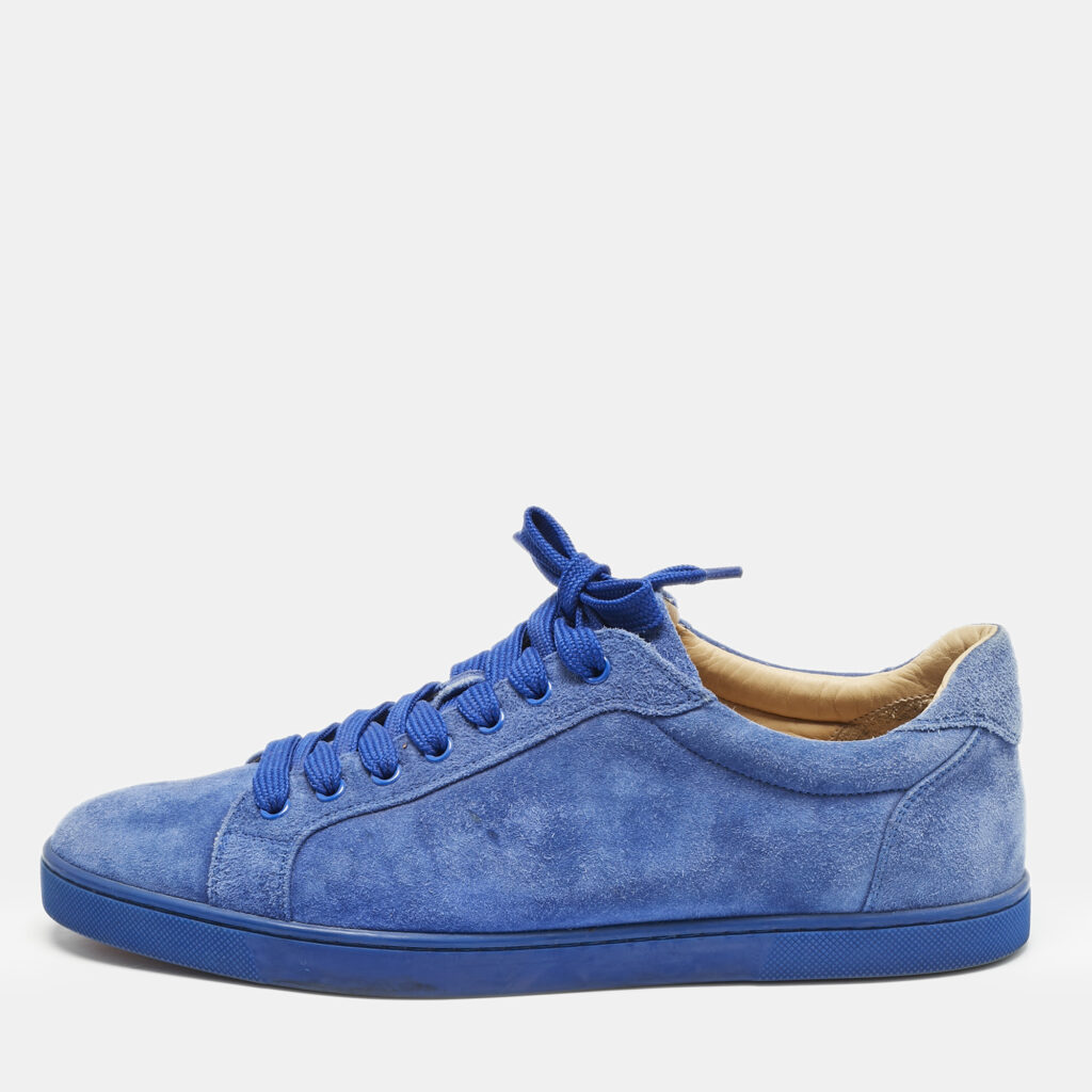 luxury-men-christian-louboutin-used-shoes-p1160986-004 Christian Louboutin Blue Suede Louis Junior Lace Up Sneakers Size 42