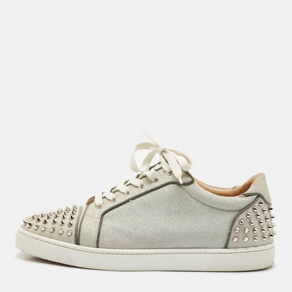 luxury-men-christian-louboutin-used-shoes-p1162903-003 Christian Louboutin Silver Glitter Louis Junior Lace Up Sneakers Size 44.5