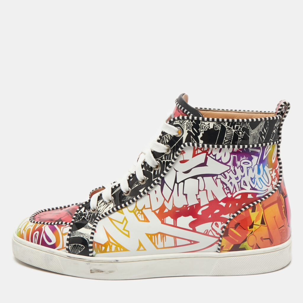 luxury-men-christian-louboutin-used-shoes-p1162910-001 Christian Louboutin Multicolor Leather and Patent Leather Louis Orlato High Top Sneakers Size 44.5