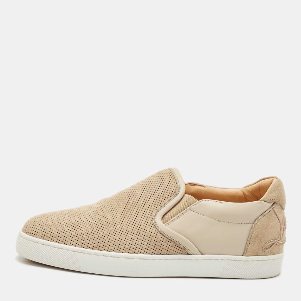 luxury-men-christian-louboutin-used-shoes-p1169033-003 Christian Louboutin Beige Leather and Suede Louis Junior Slip On Sneakers Size 42.5