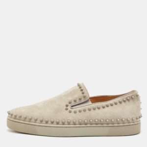Christian Louboutin Light Grey Suede Spikes Pik Boat Slip On Sneakers Size 42.5