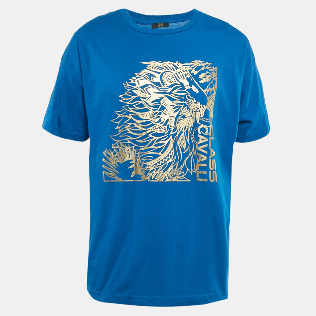 luxury-men-class-by-roberto-cavalli-used-clothes-p1107088-002 Class by Roberto Cavalli Blue Lion Print Jersey T-Shirt XL