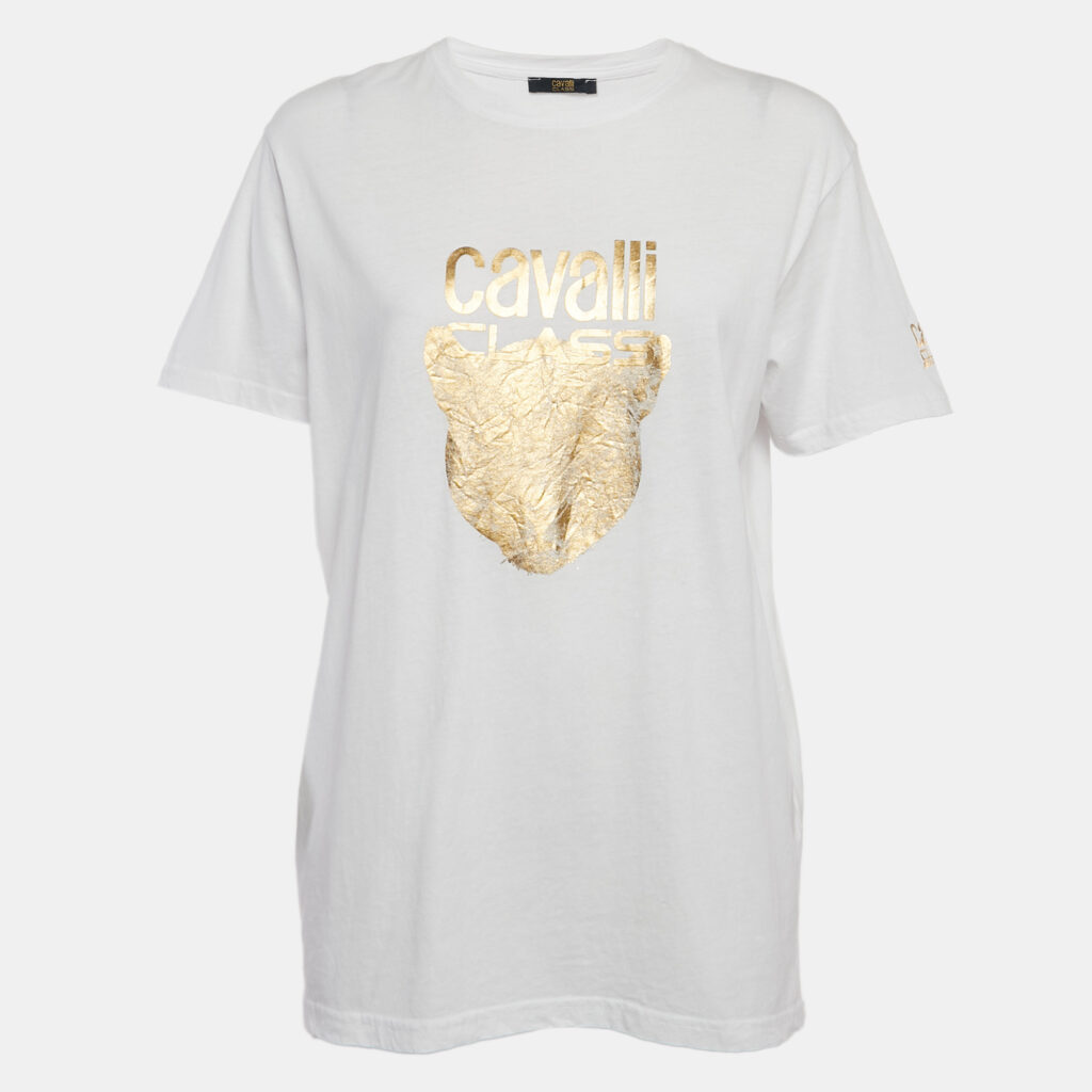 luxury-men-class-by-roberto-cavalli-used-clothes-p1108264-001 Class by Roberto Cavalli White/Gold Cotton Crew Neck T-Shirt L
