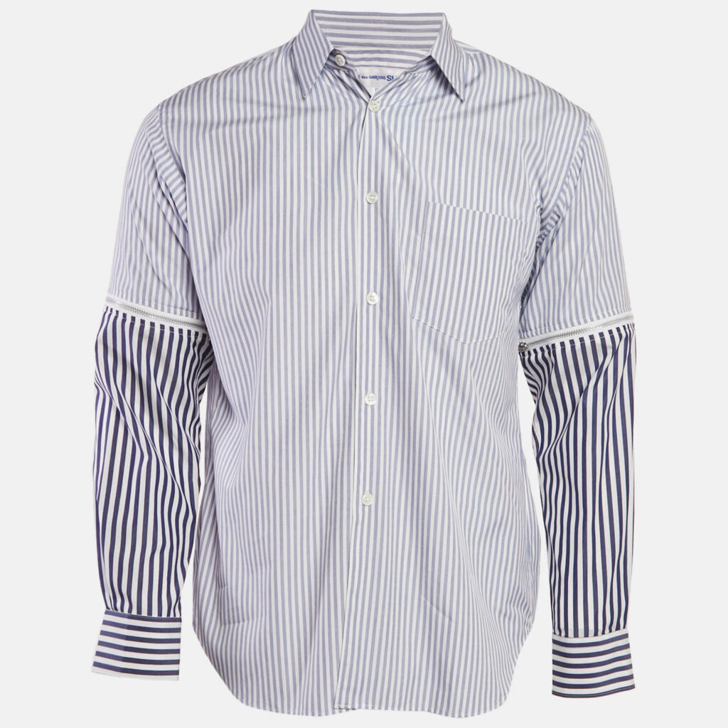 Comme des Garcons Blue/White Cotton Detachable Sleeve Shirt XS