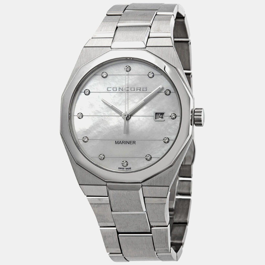 luxury-men-concord-used-watches-p1152884-001 Concord White MOP Diamond Stainless Steel Mariner 0320263 Quartz Men's Wristwatch 41 mm
