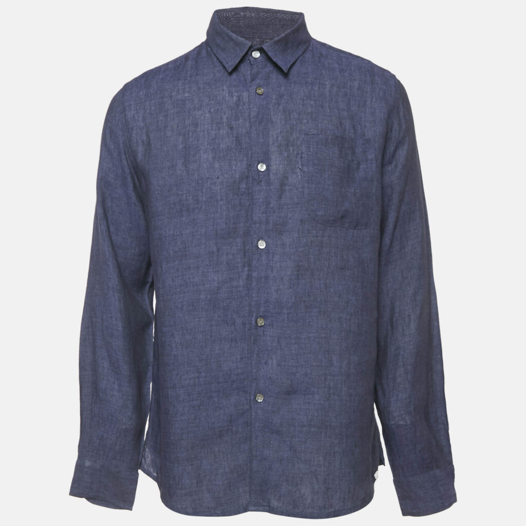 Derek Rose Navy Blue Linen Button Front Shirt M