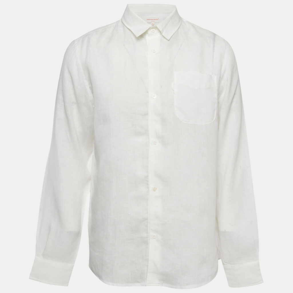 luxury-men-derek-rose-used-clothes-p1162809-005 Derek Rose White Linen Button Front Shirt M