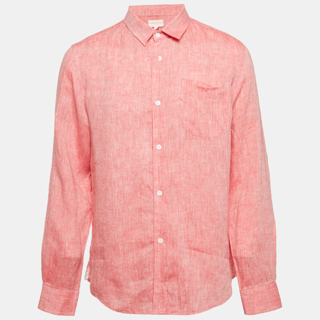 luxury-men-derek-rose-used-clothes-p1162952-002 Derek Rose Pink Linen Long Sleeve Shirt M