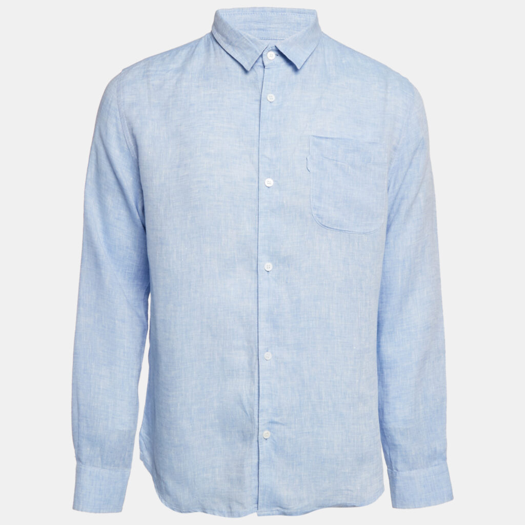 luxury-men-derek-rose-used-clothes-p1163132-007 Derek Rose Blue Linen Long Sleeve Shirt M
