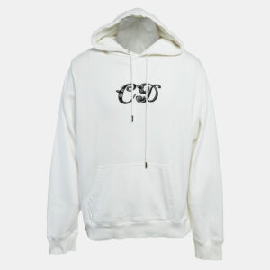 Dior Homme White CD Applique Cotton Knit Hoodie XXL