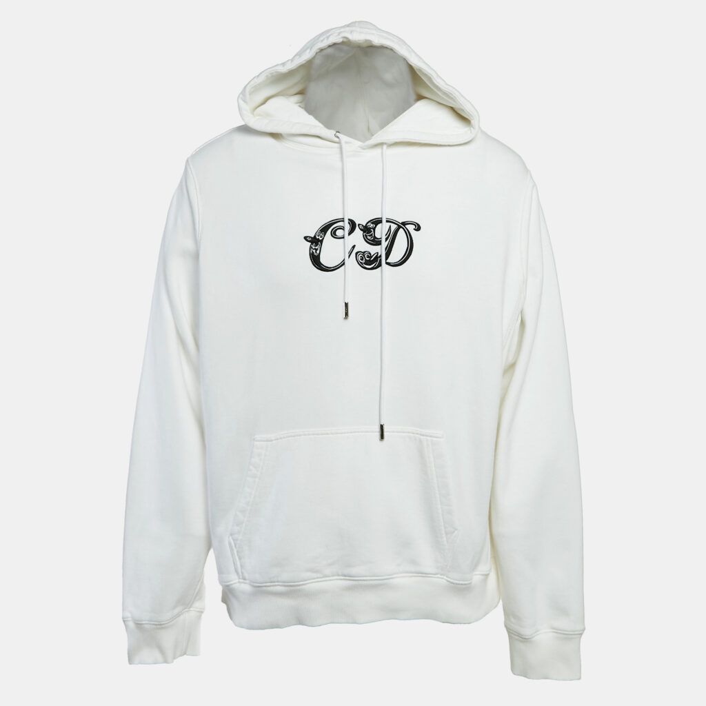 luxury-men-dior-homme-used-clothes-p1121438-001 Dior Homme White CD Applique Cotton Knit Hoodie XXL