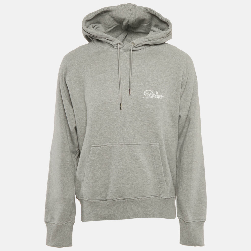 luxury-men-dior-homme-used-clothes-p1121552-005 Dior Homme Grey Logo Embroidery Cotton Hooded Sweatshirt XXL
